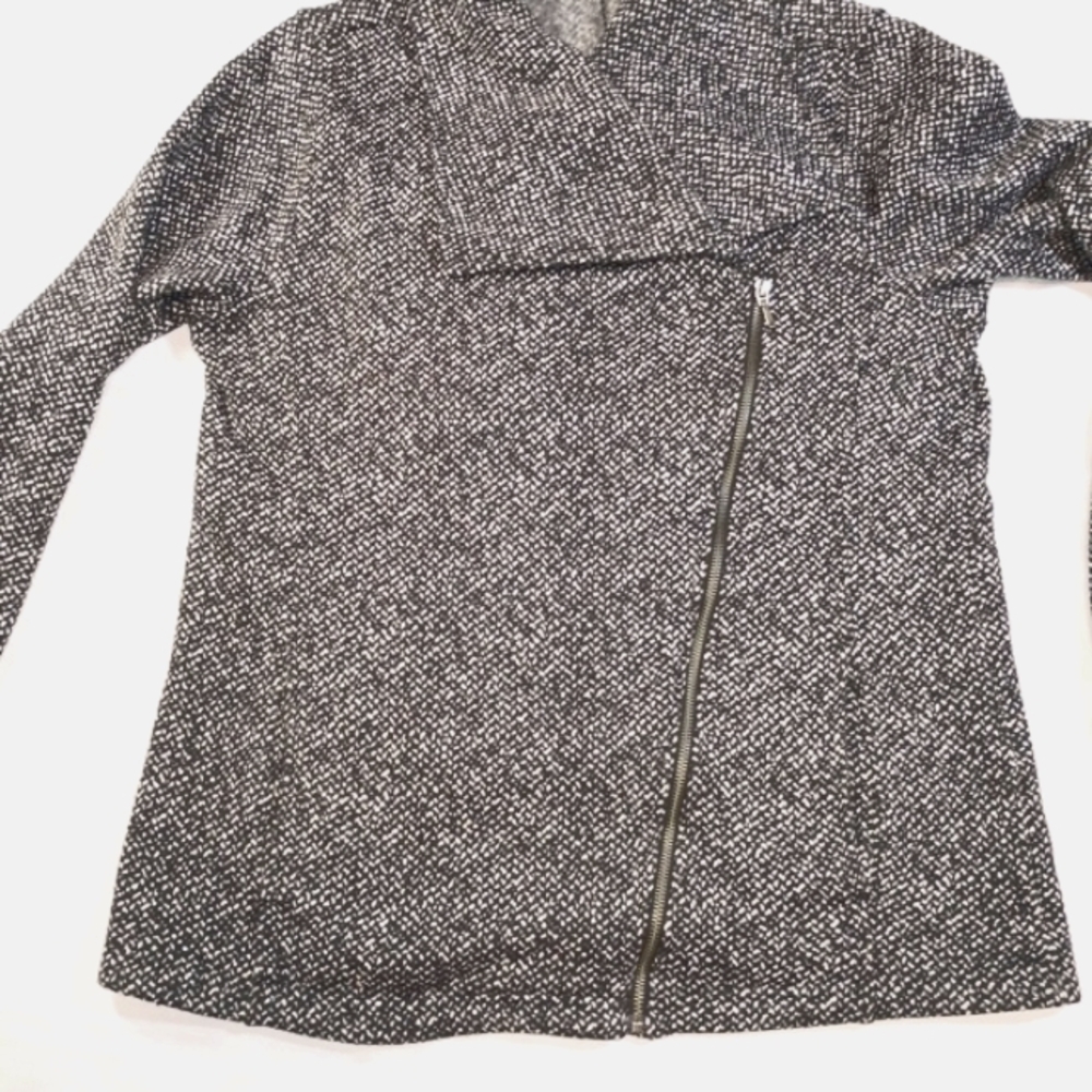 Lands End Side Zip Black And White Tweed Womens M Coat Office Whimsigoth Preppy - Picture 16 of 16
